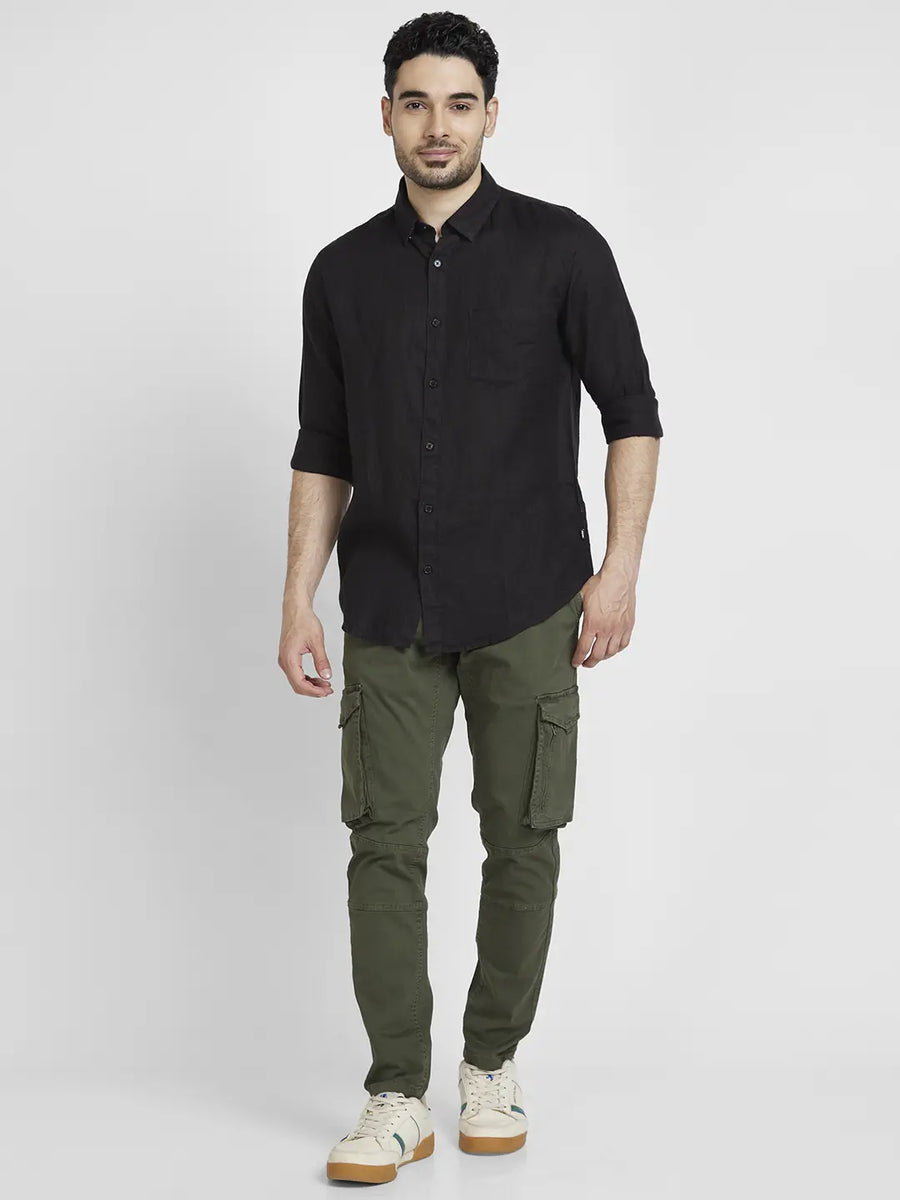 Spykar Men Rifle Green Lycra Slim Fit Mid Rise Cargo Pant