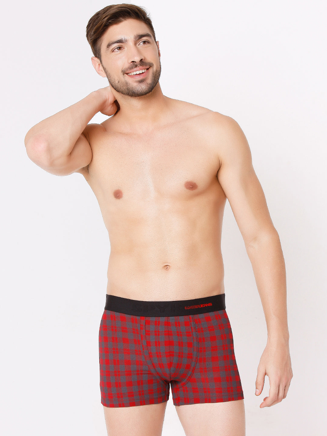 Men Black Check & Maroon Check Cotton Blend Trunk (Pack Of 2)- Underjeans By Spykar
