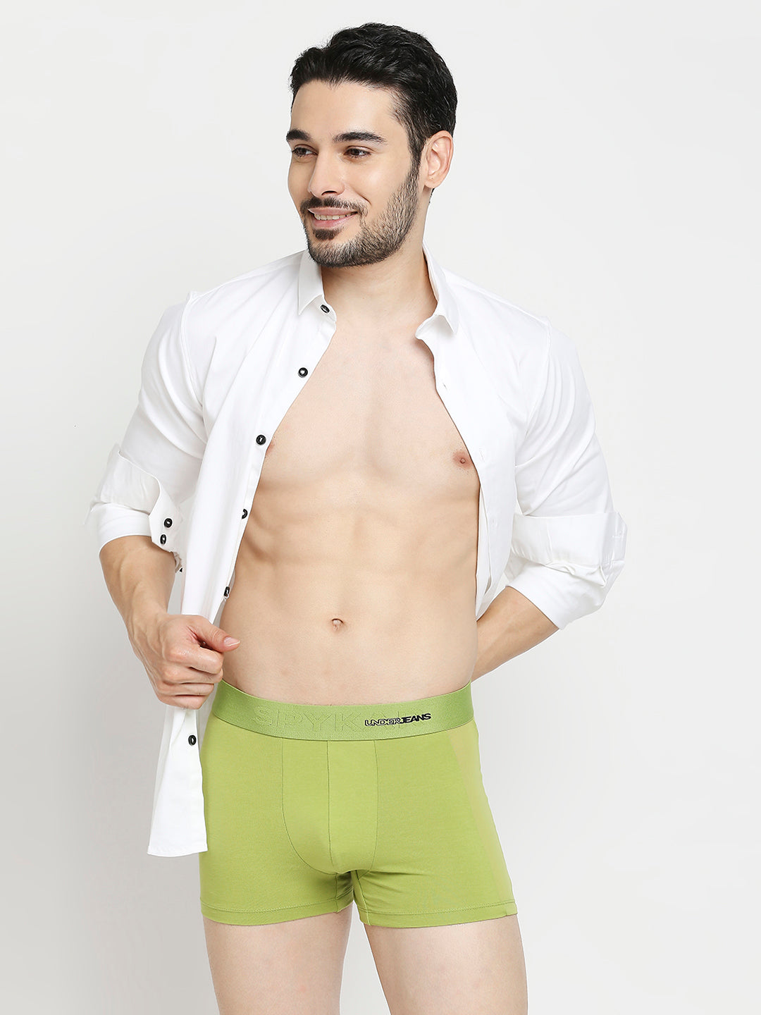 Men Bright Green Cotton Blend Trunk- Underjeans By Spykar
