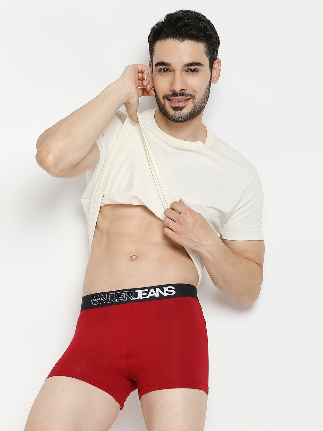 Men Maroon & Dark Grey Cotton Blend Trunk - Pack Of 2- Underjeans By Spykar