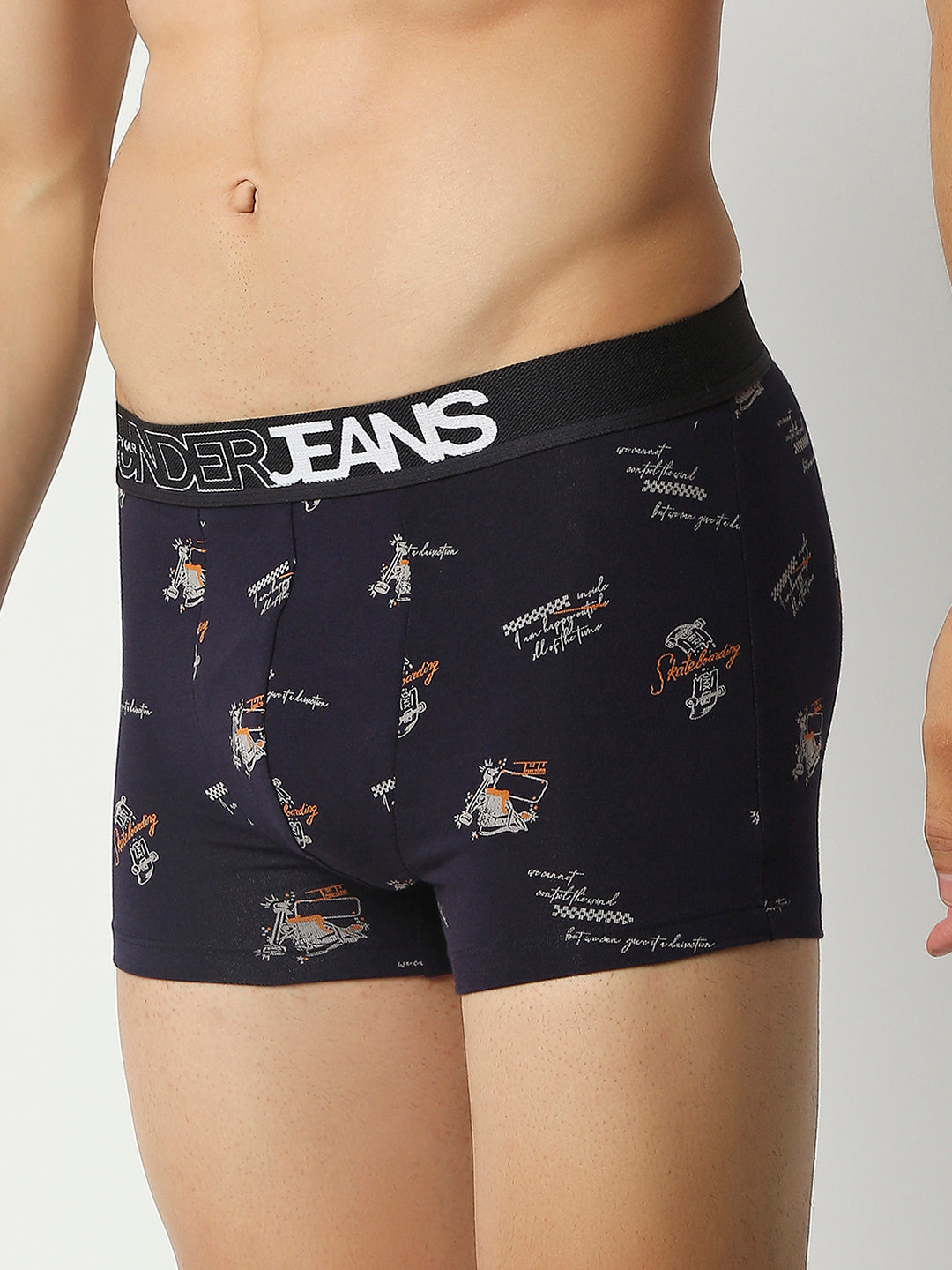 Men Navy Blue Cotton Blend Regular Fit Trunk - Underjeans By Spykar