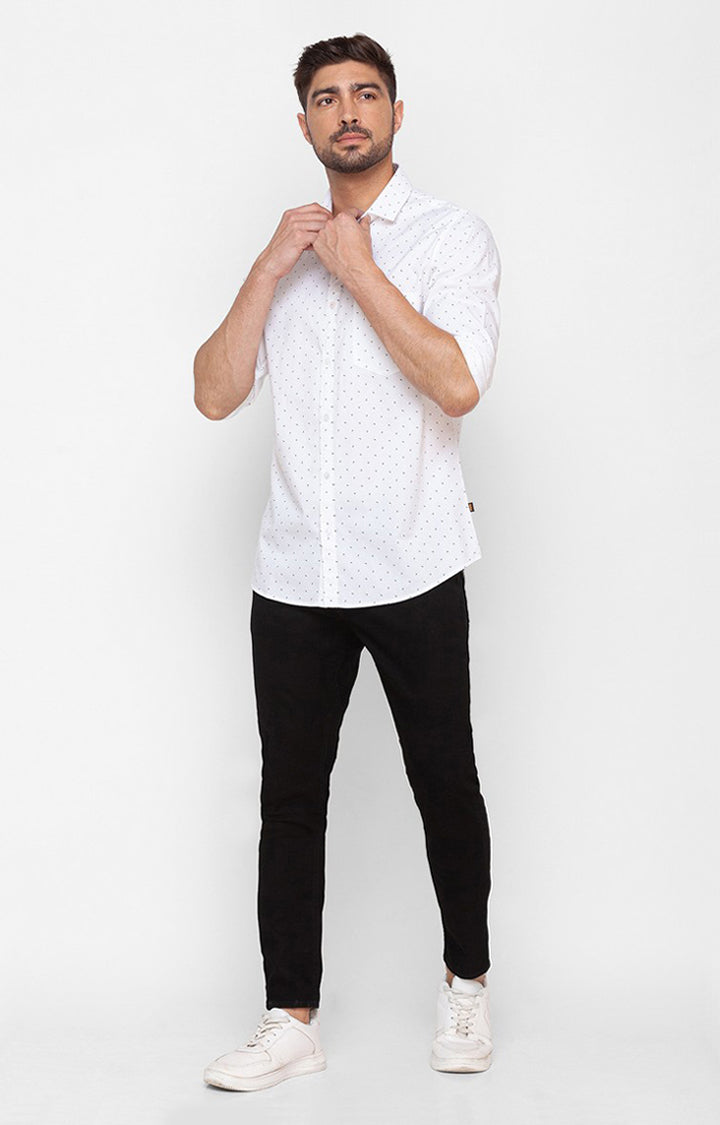 Spykar White Cotton Full Sleeve Printed Shirt For Men