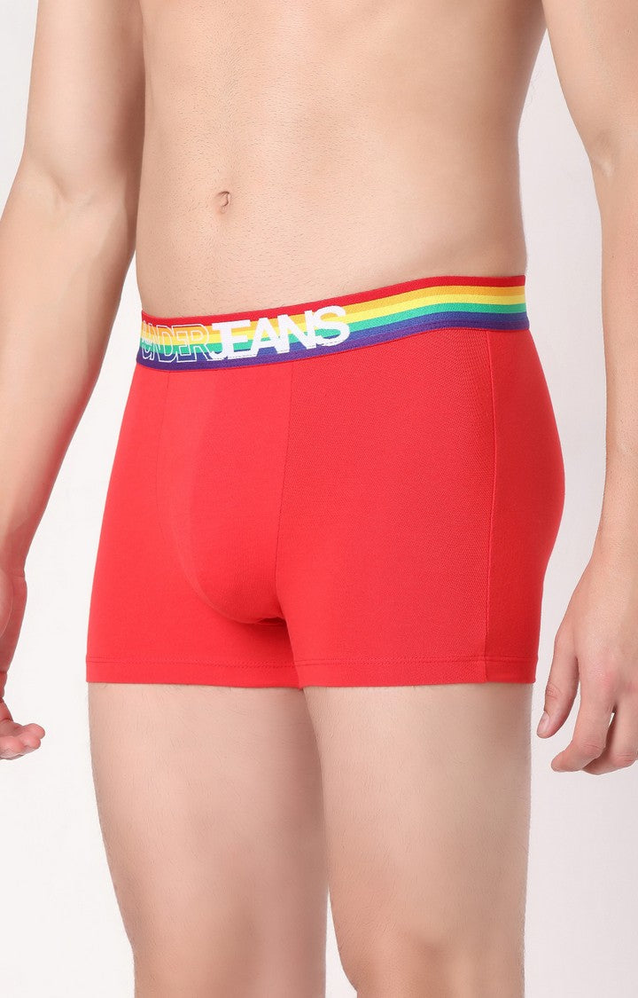 Men Red Multi Cotton Blend Trunk- Underjeans By Spykar