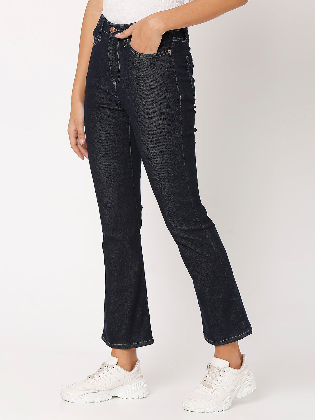 Spykar Raw Indigo Lycra Flare Fit Ankle Length Jeans For Women