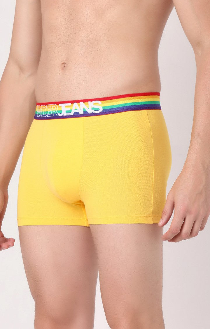 Men Yellow Multi Cotton Blend Trunk- Underjeans By Spykar