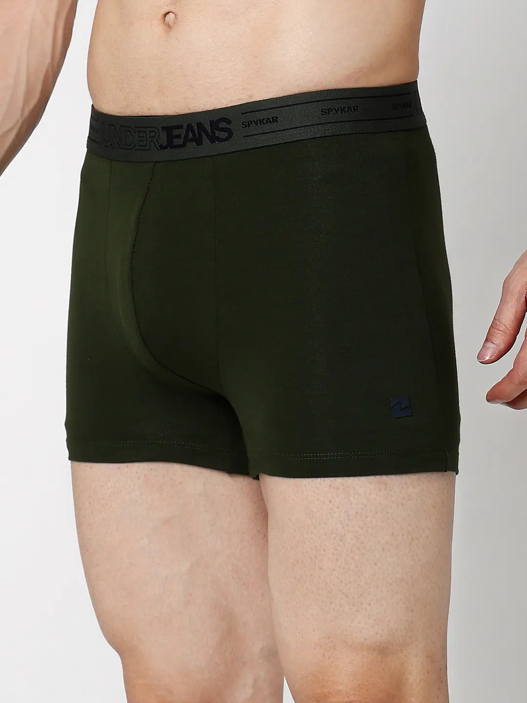 Underjeans By Spykar Men Navy Blue & Olive Cotton Blend Regular Fit Trunk - Pack Of 2