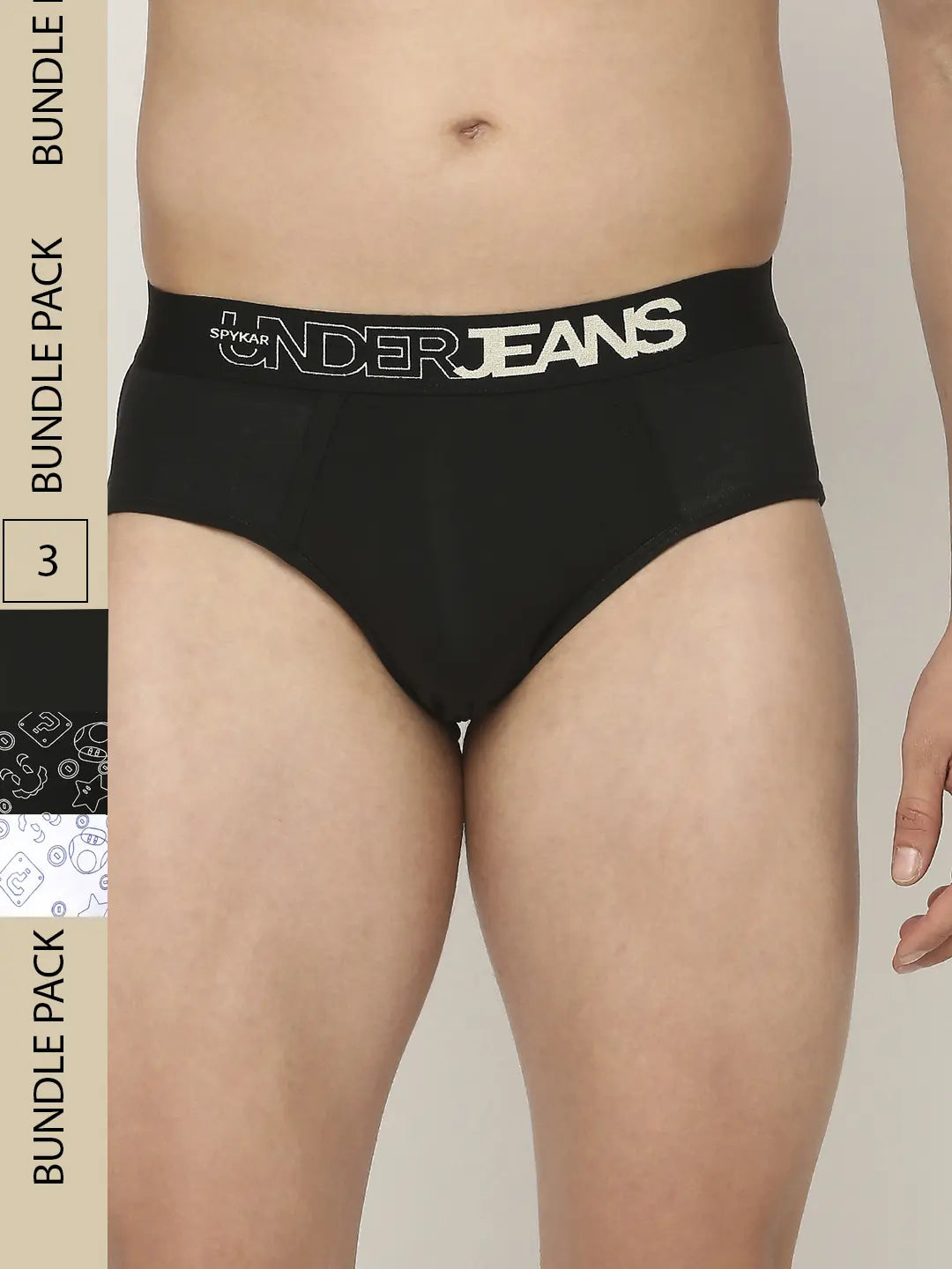 Men Assorted Cotton Blend Printed Brief - Pack Of 3- Underjeans By Spykar