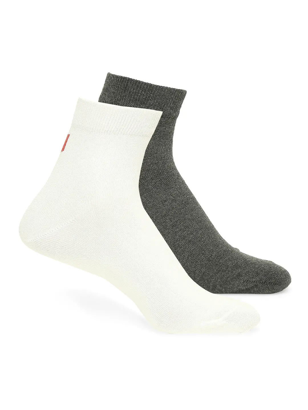 Men White & Anthra Melange Ankle Length Socks - Pack Of 2- Underjeans By Spykar