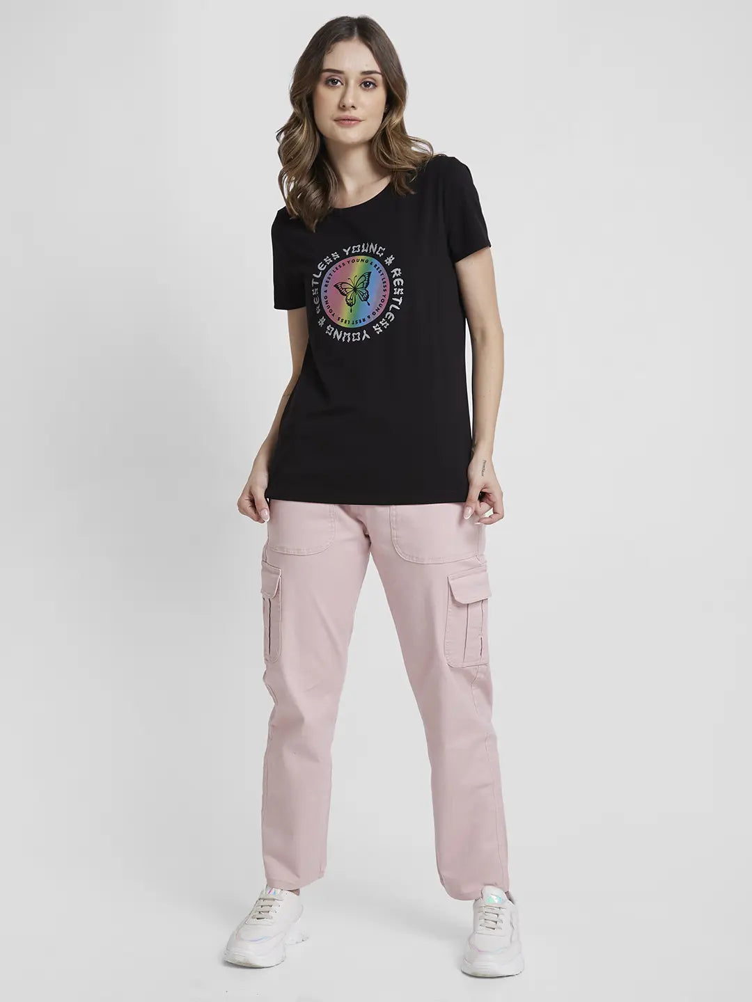 Spykar Women Pink Blended Regular Fit Ankle Length Cargo Trackpant