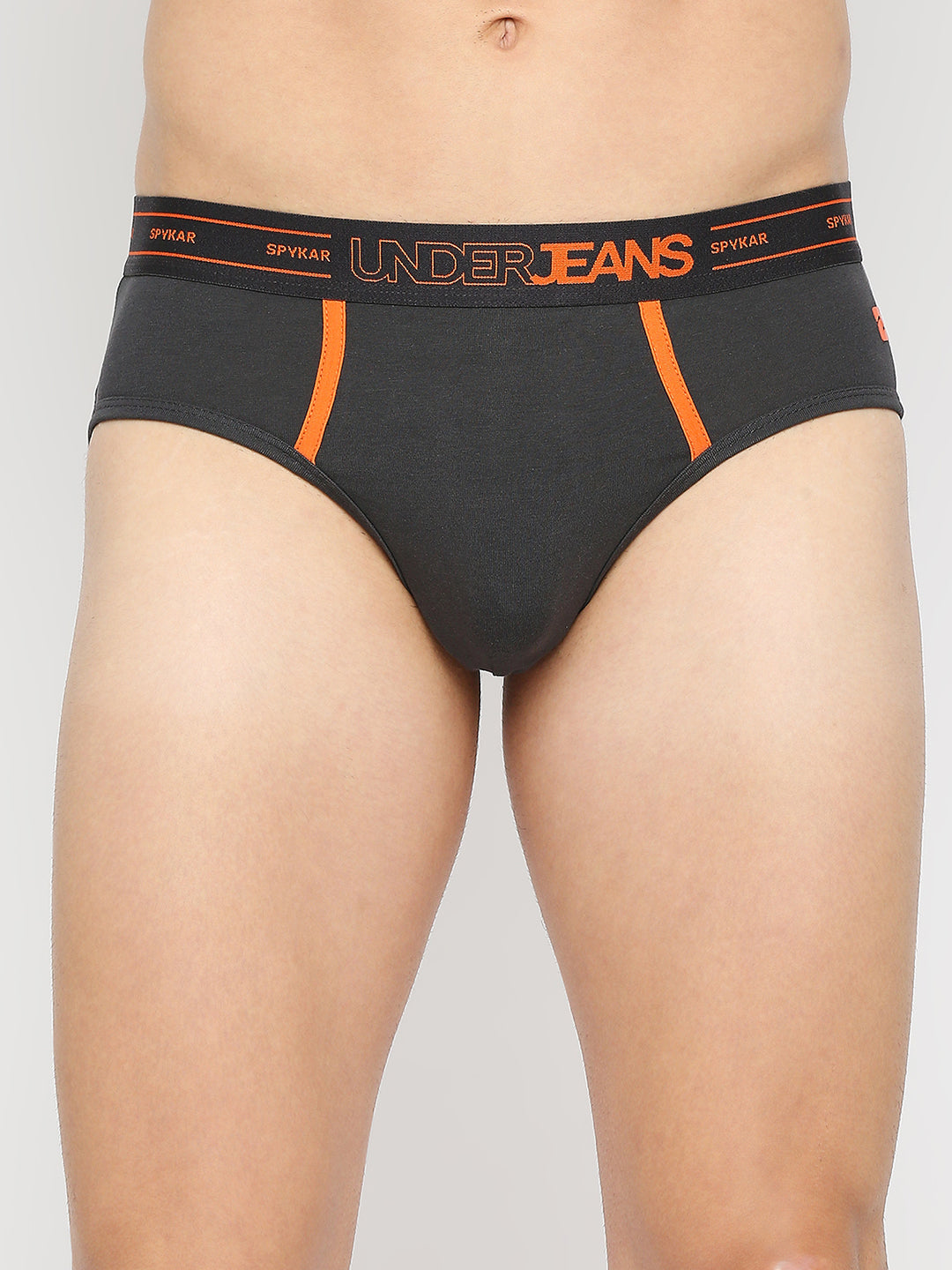 Men Dark Grey Cotton Blend Brief- Underjeans By Spykar