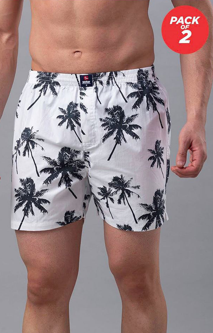 White Cotton Boxer For Men - (Pack Of 2)- Underjeans By Spykar