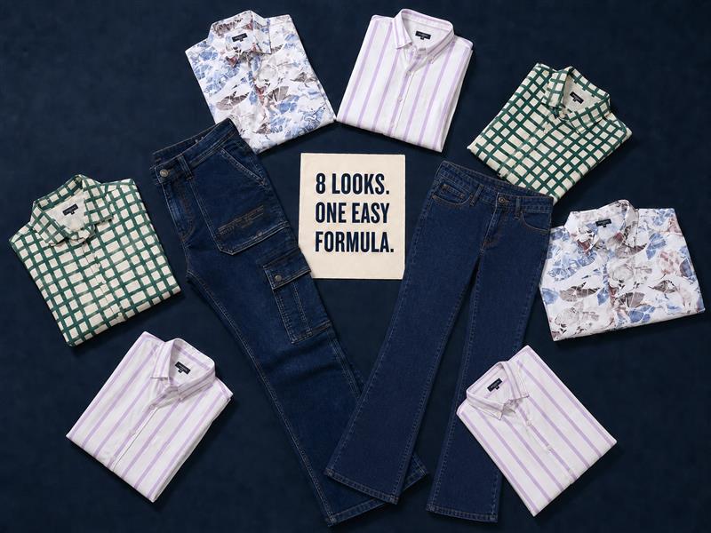Flat lay of Spykar shirts and blue jeans arranged as eight smart-casual outfit ideas | 