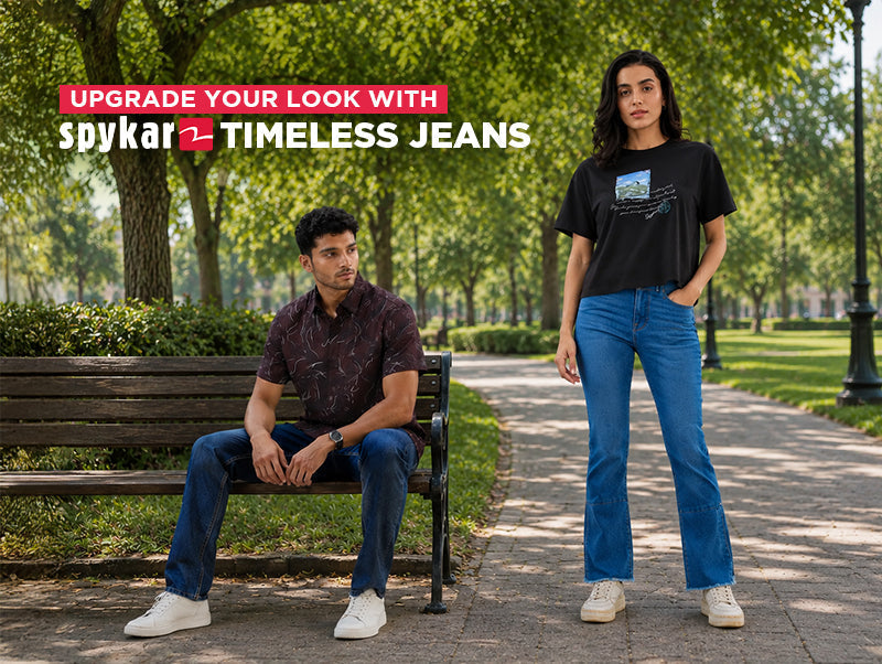 Timeless Jeans Collection Featuring Men's Printed Shirt and Women's by Spykar