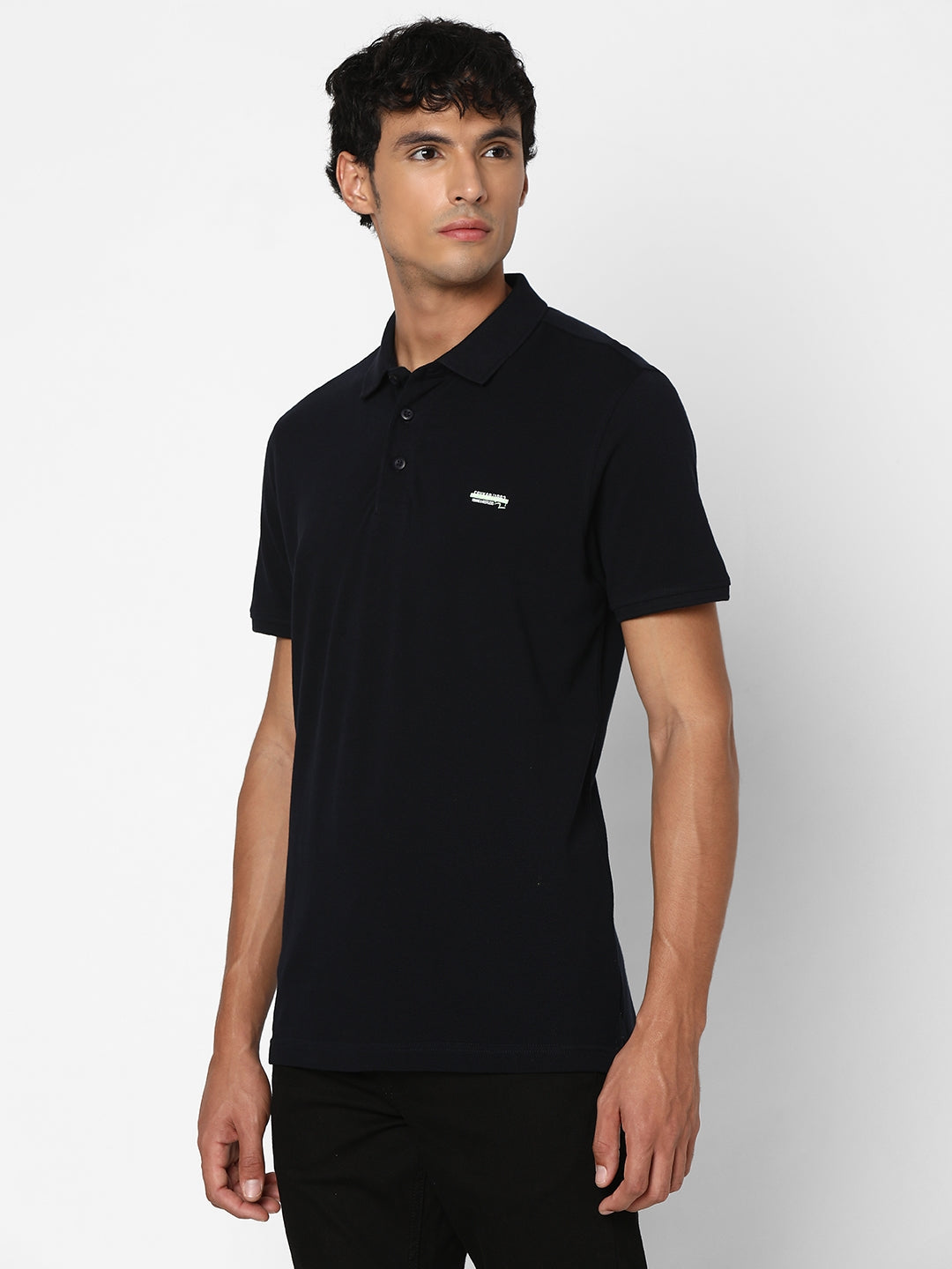 Spykar Men Navy Blue Regular Fit Half Sleeve Plain Polo Tshirt