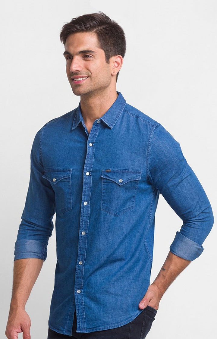 Spykar Men Blue Slim Fit Casual Shirt