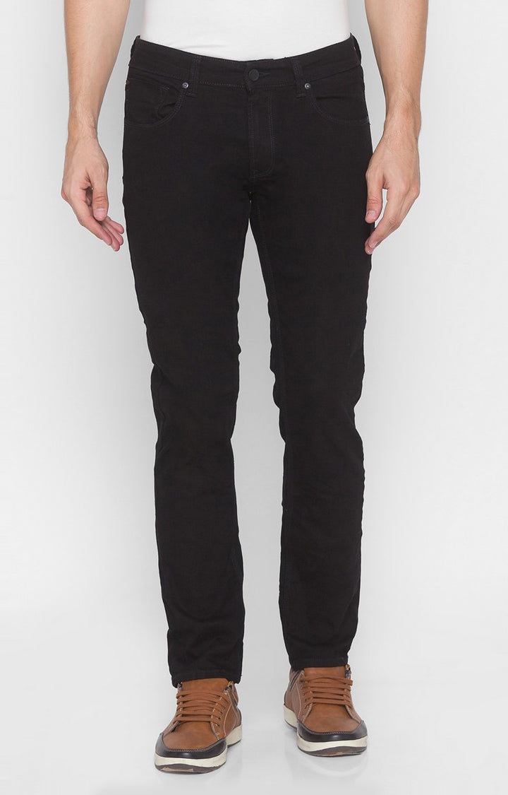 Spykar Black Cotton Stretch Regular Fit Narrow Length Jeans (Rover)