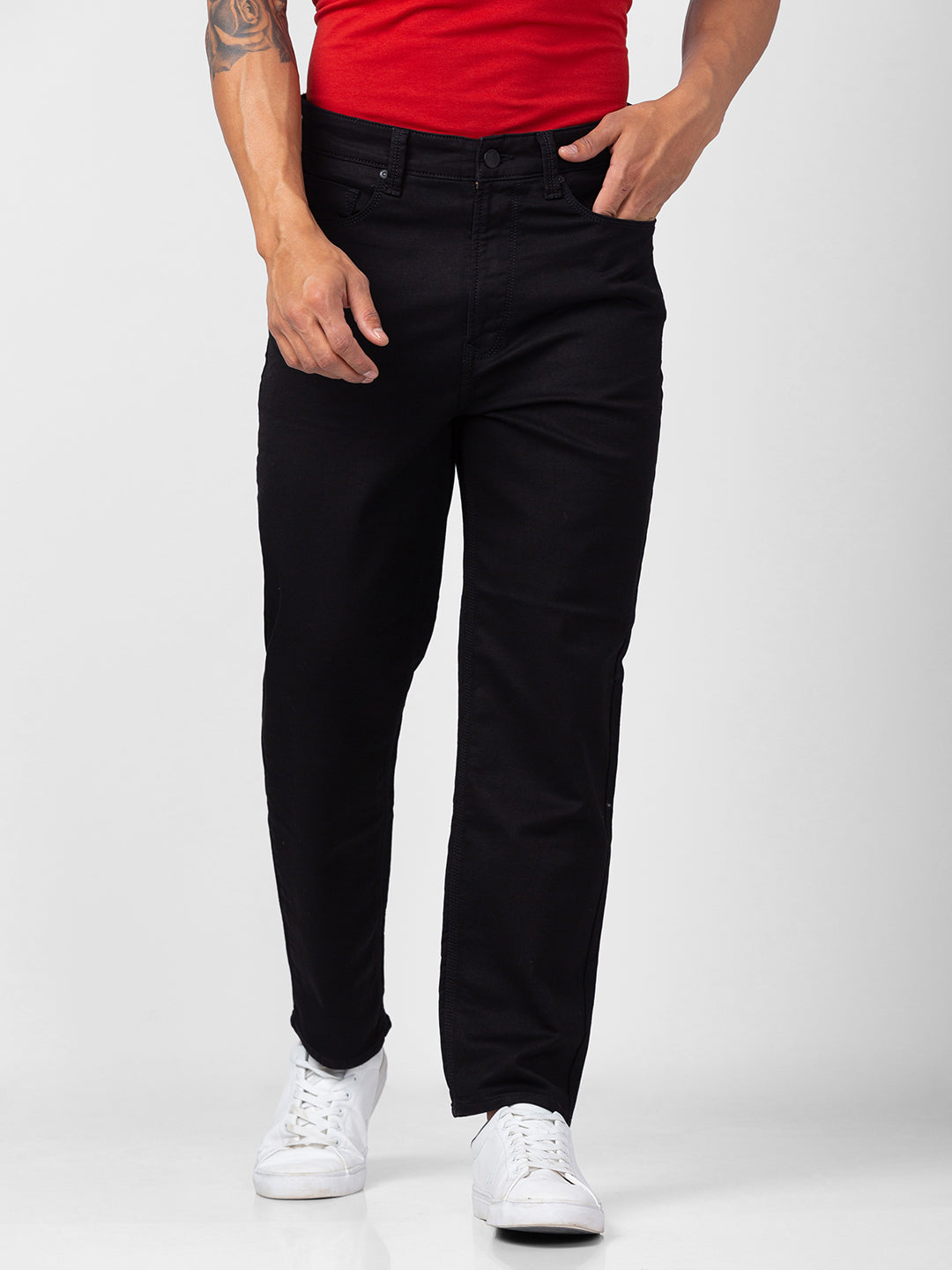 Spykar Men Black Cotton Loose Fit Regular Length Jeans (Renato)