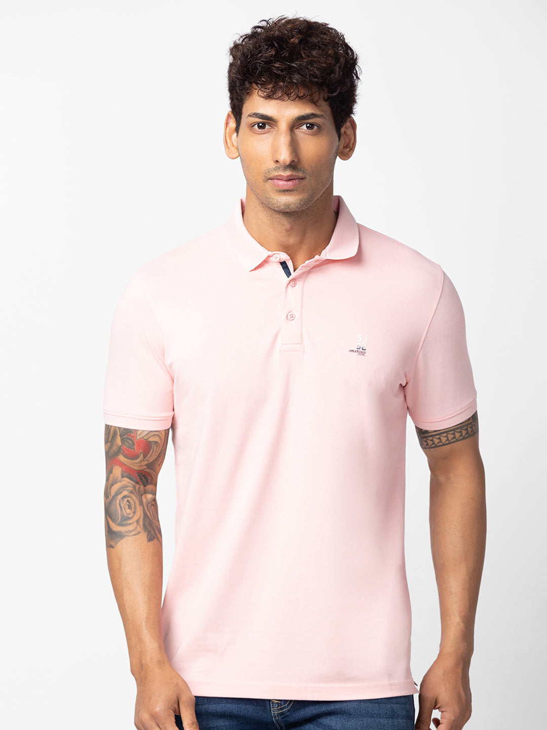 Spykar Men Light Peach Cotton Regular Fit Half Sleeve Plain Polo T-Shirt