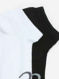 Pack Of 2 Black White Solid Mens Ankle Length Socks