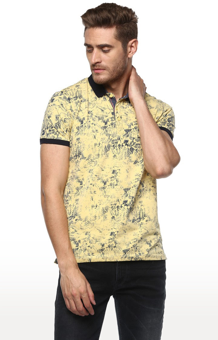 Spykar Yellow Cotton Slim Fit Polo T-Shirt For Men