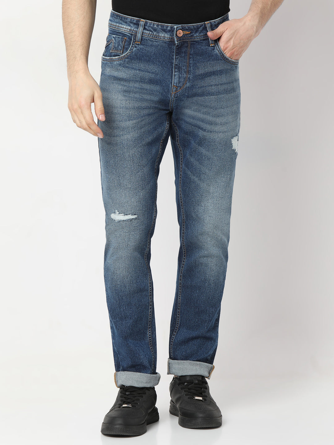 Spykar Mid Blue Skinny Fit Low Rise Jeans For Men