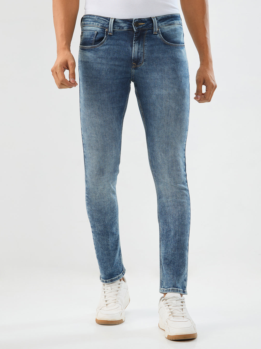 Spykar Mid Blue Slim Fit Low Rise Jeans For Men