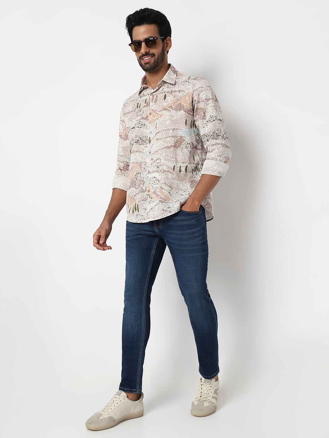 Spykar Taupe Beige Slim Fit Casual Shirts For Men