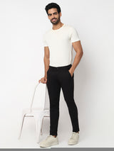 Men Trouser Slim Fit Black Mid Rise