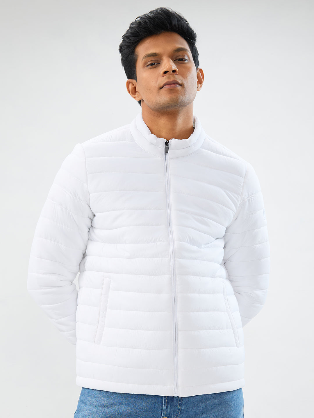 Men Jacket White Straight Fit