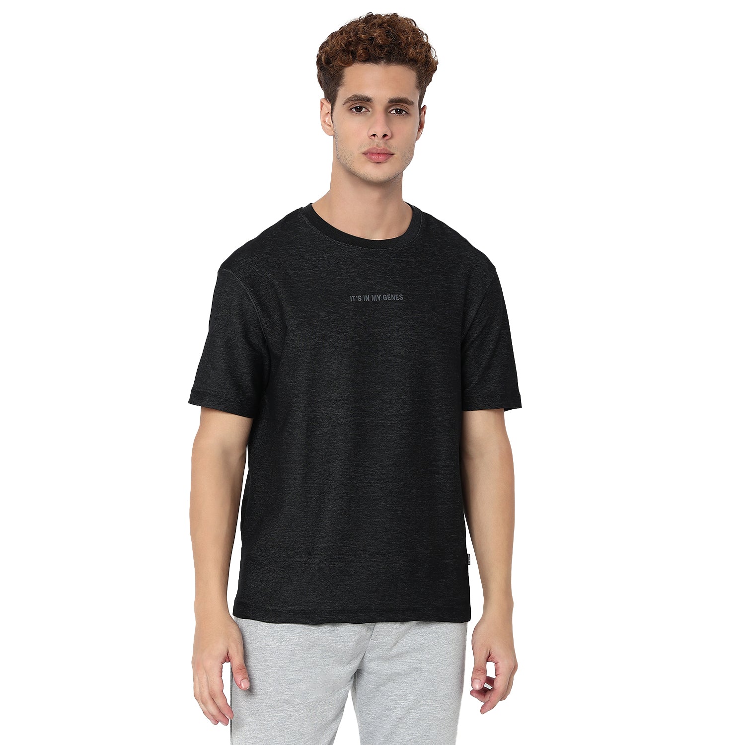 UnderJeans by Spykar Men Basic Dark Denim Black Oversized T-Shirts