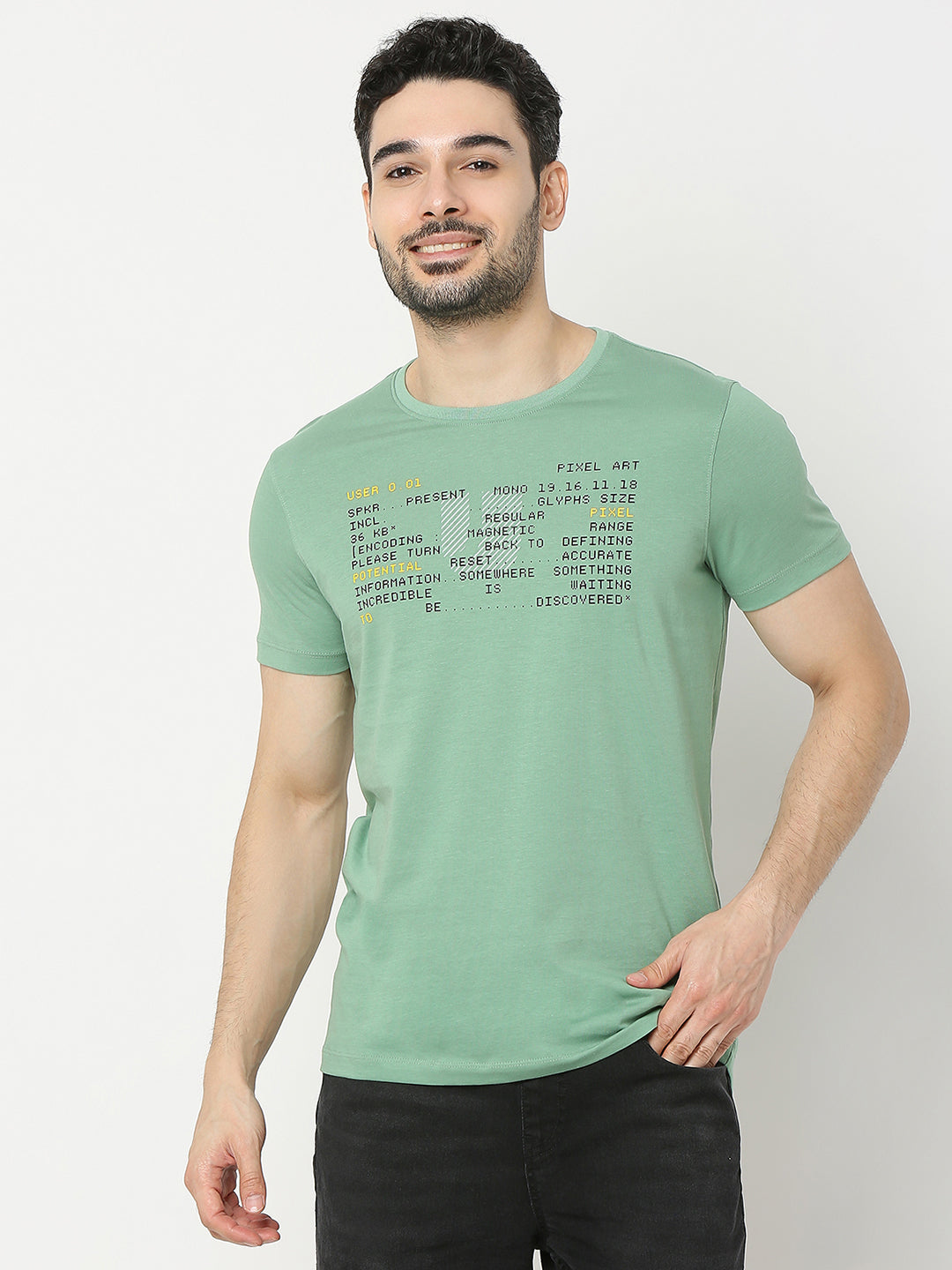 Underjeans by Spykar Men Premium Green T-shirt