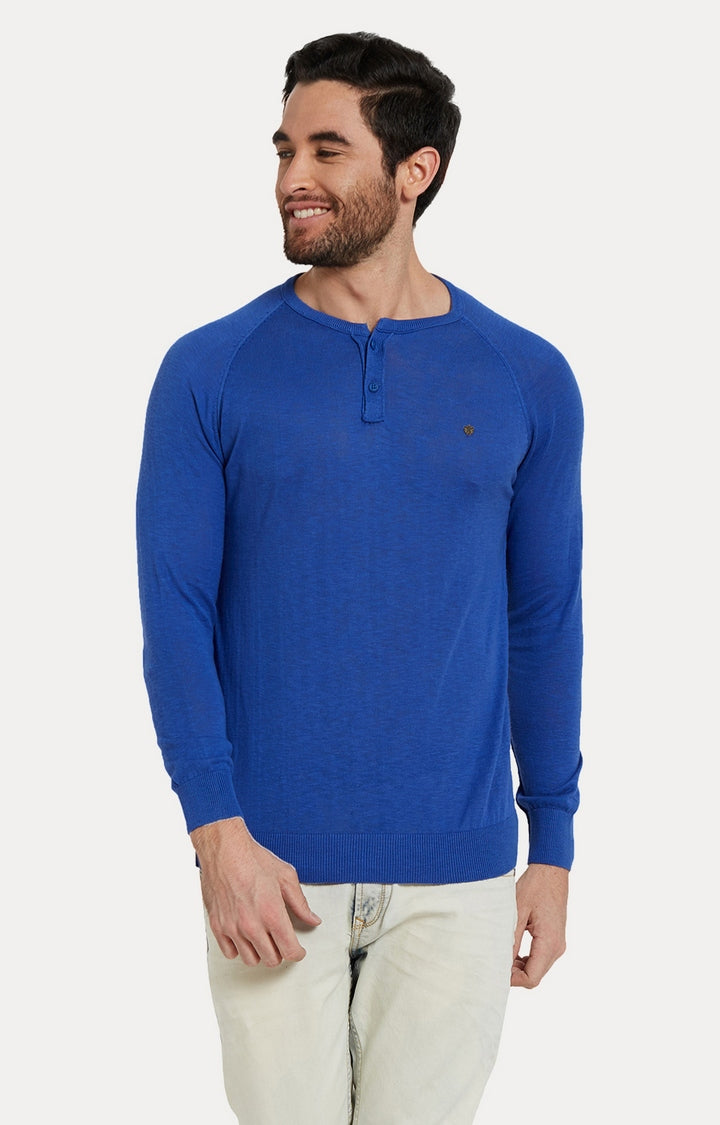 Spykar Blue Cotton Slim Fit T-Shirt For Men