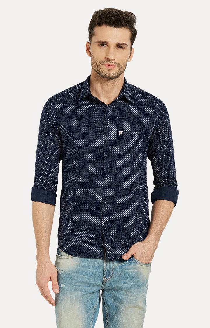 Spykar Men Blue Cotton Slim Fit Shirts