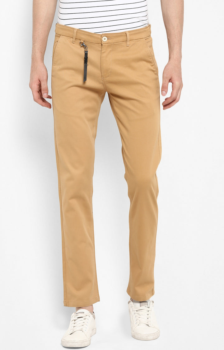 Spykar Men Brown Cotton Slim Fit Casual Trousers