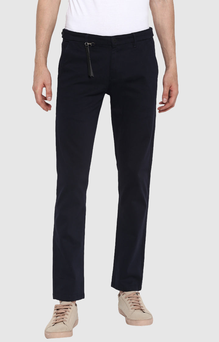 Spykar Men Blue Cotton Slim Fit Casual Trousers