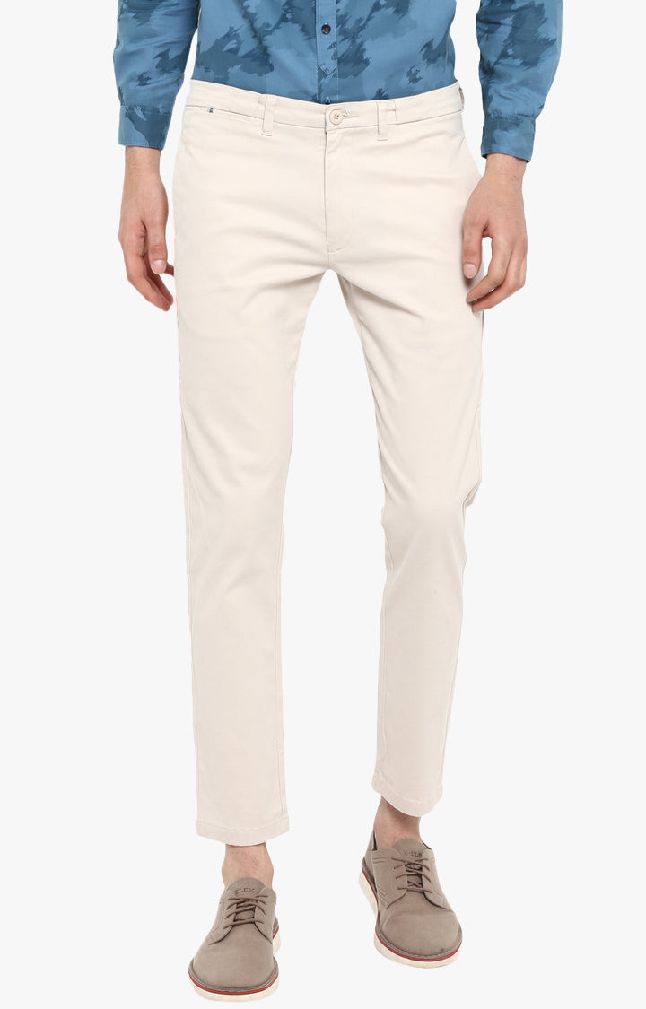 Spykar Men Beige Cotton Slim Fit Casual Trousers