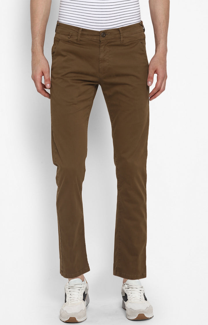 Spykar Men Brown Cotton Slim Fit Casual Trousers