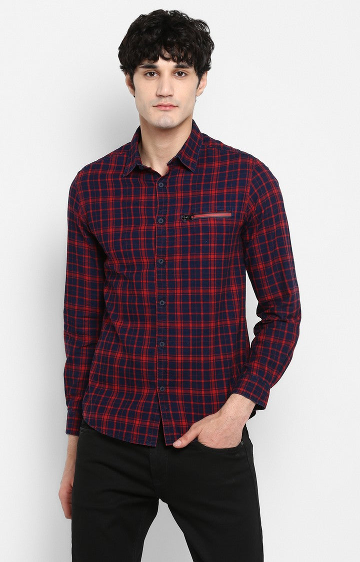 Spykar Red Cotton Slim Fit Shirts For Men