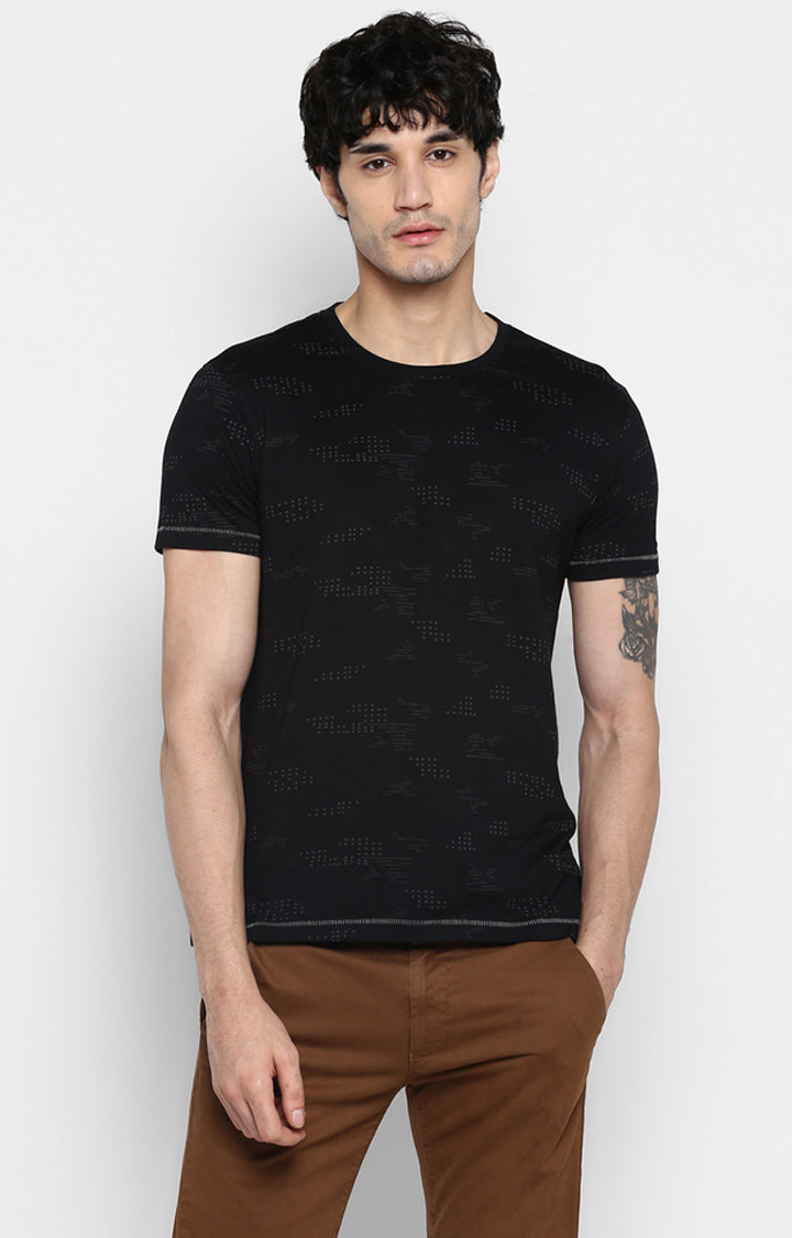 Spykar Men Black Cotton Slim Fit Round Neck T-Shirt