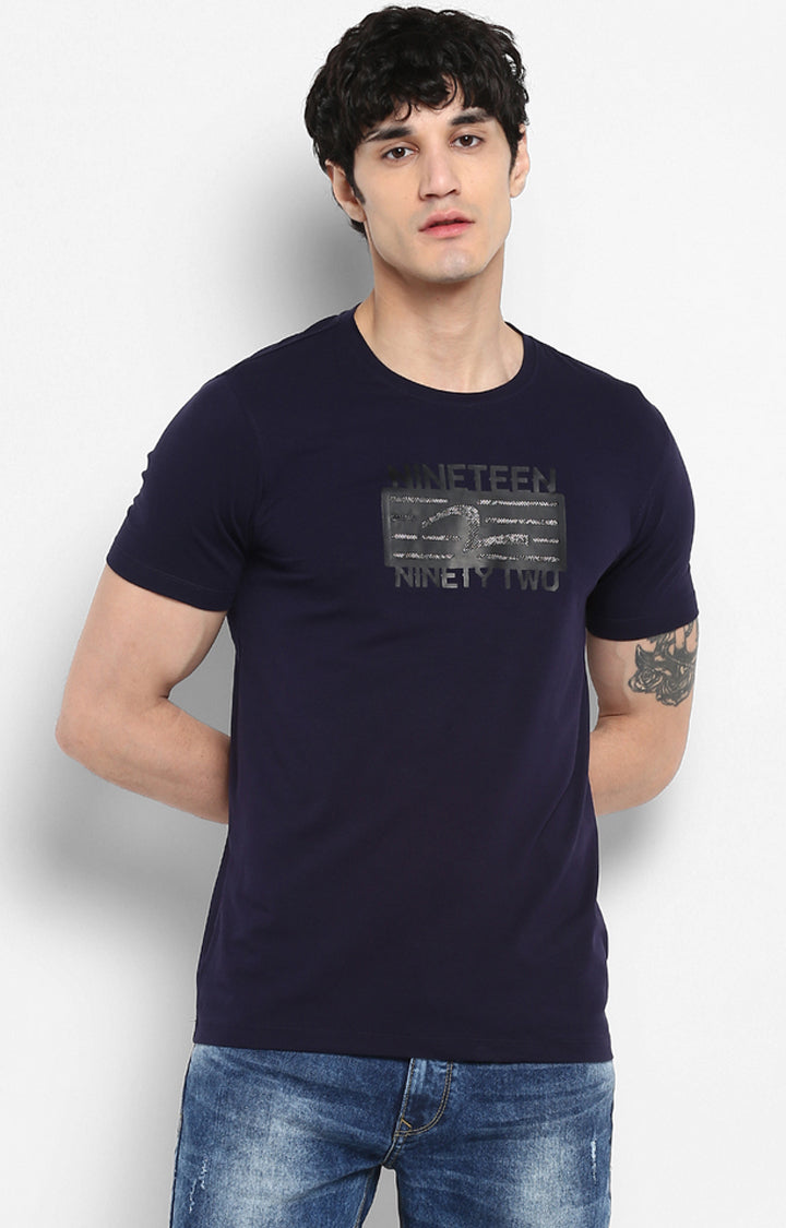 Spykar Men Blue Cotton Printed Half Sleeve T-Shirt