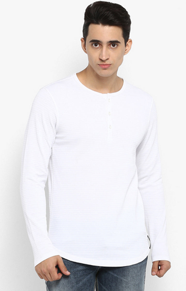 Spykar Men White Cotton Full Sleeve T-Shirt