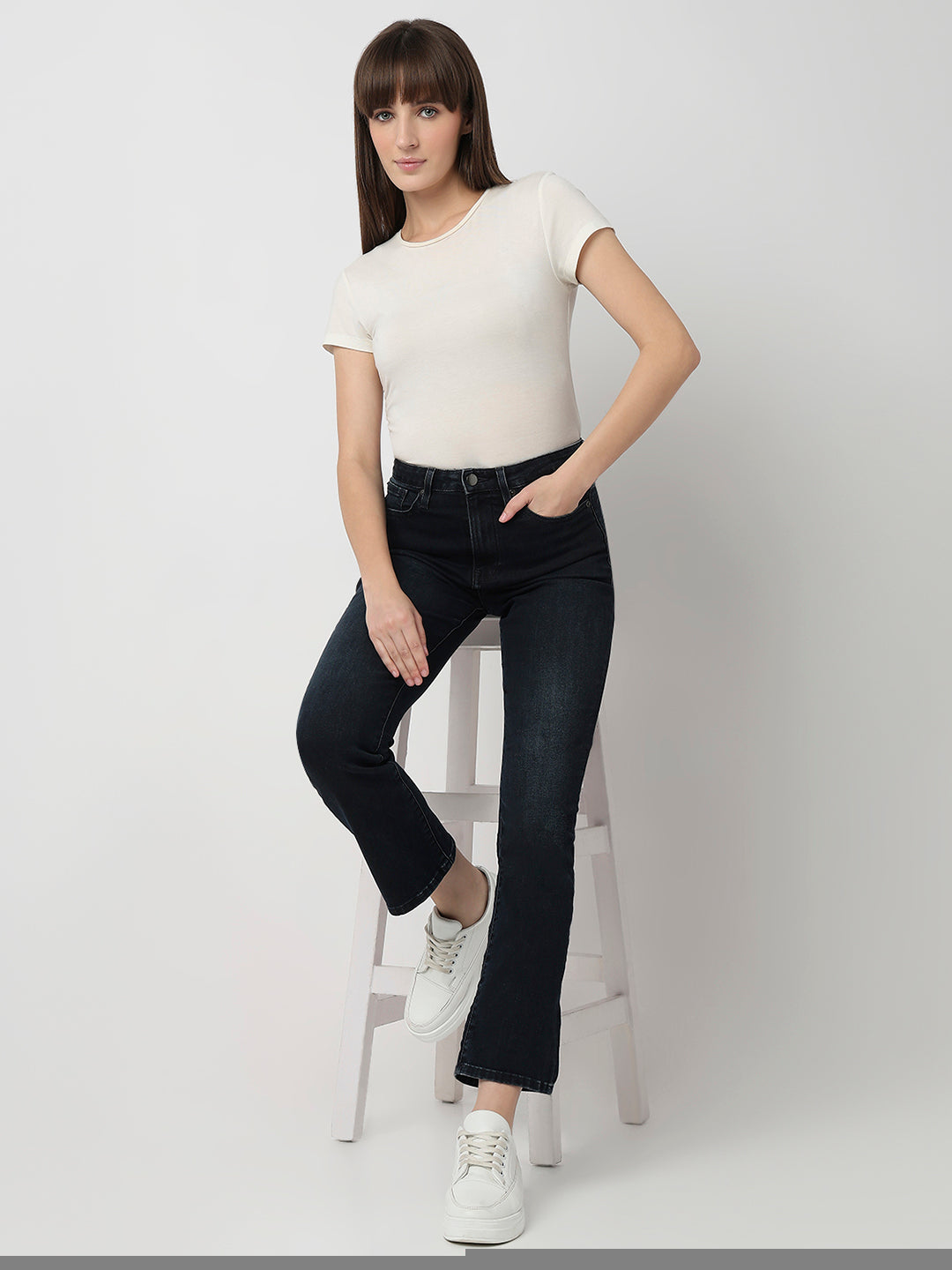 Spykar Dark Indigo High Rise Boot Cut Fit Casual Jeans For Women