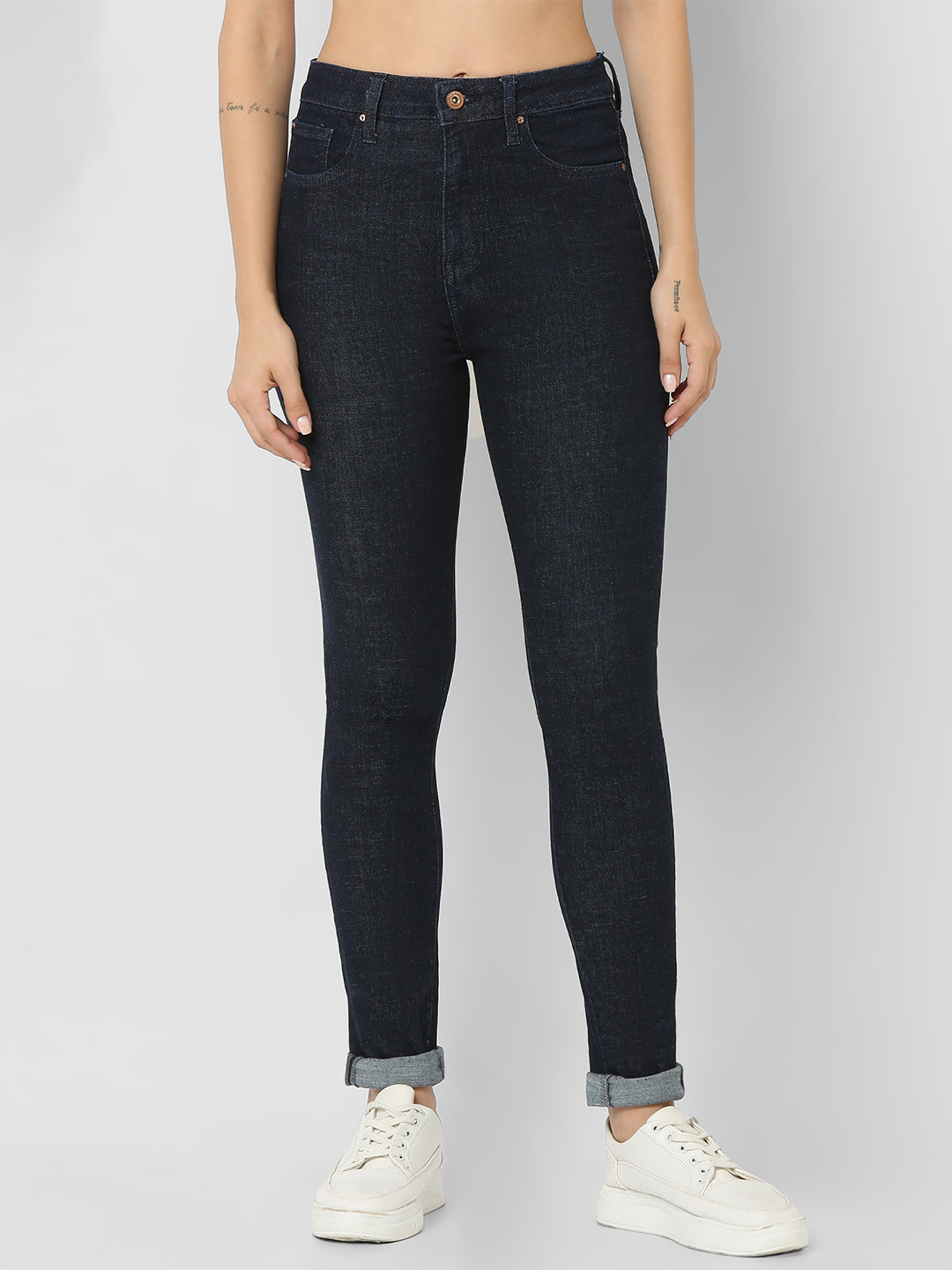 Spykar Dark Blue High Rise Skinny Fit Casual Jeans For Women