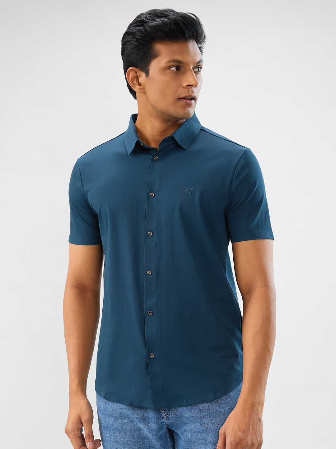 Spykar Teal Green Slim Fit Shirts For Men