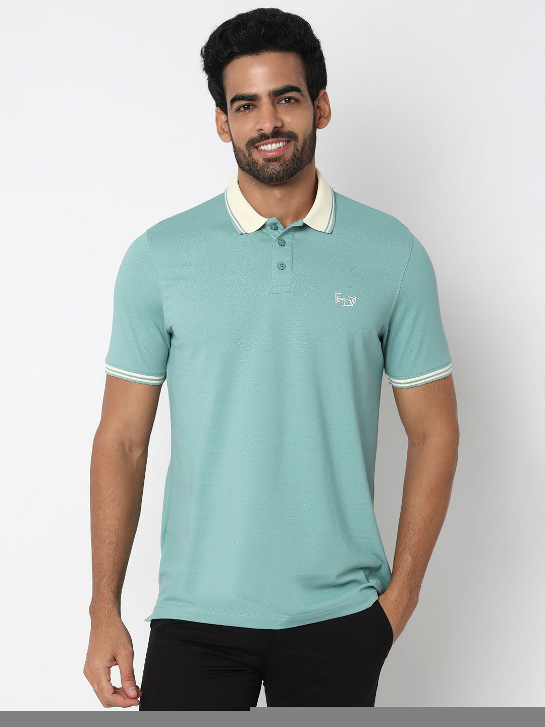 Spykar Sea Blue Slim Fit Casual T-Shirts For Men