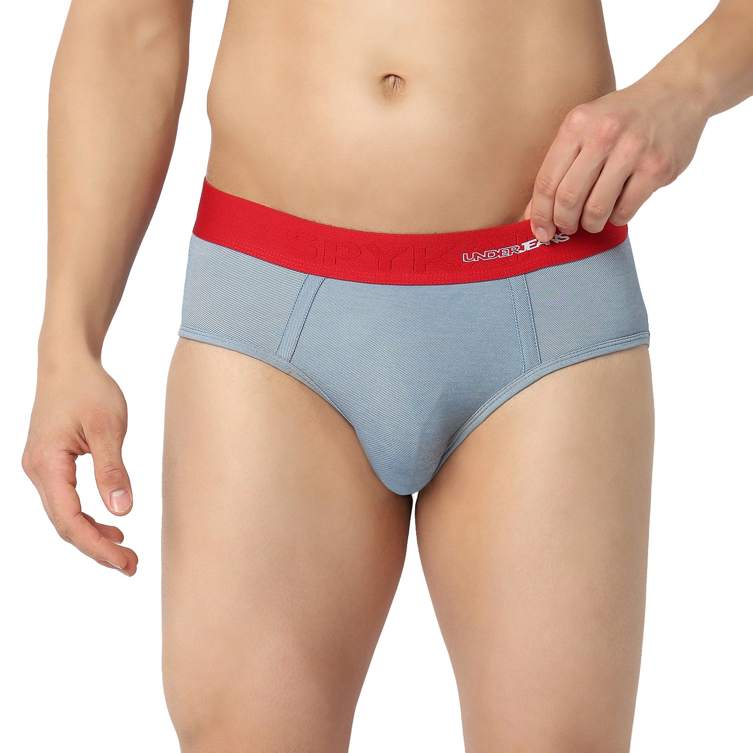 Underjeans by Spykar Men Red Mid Denim Blue Regular Fit Ultrasoft Briefs