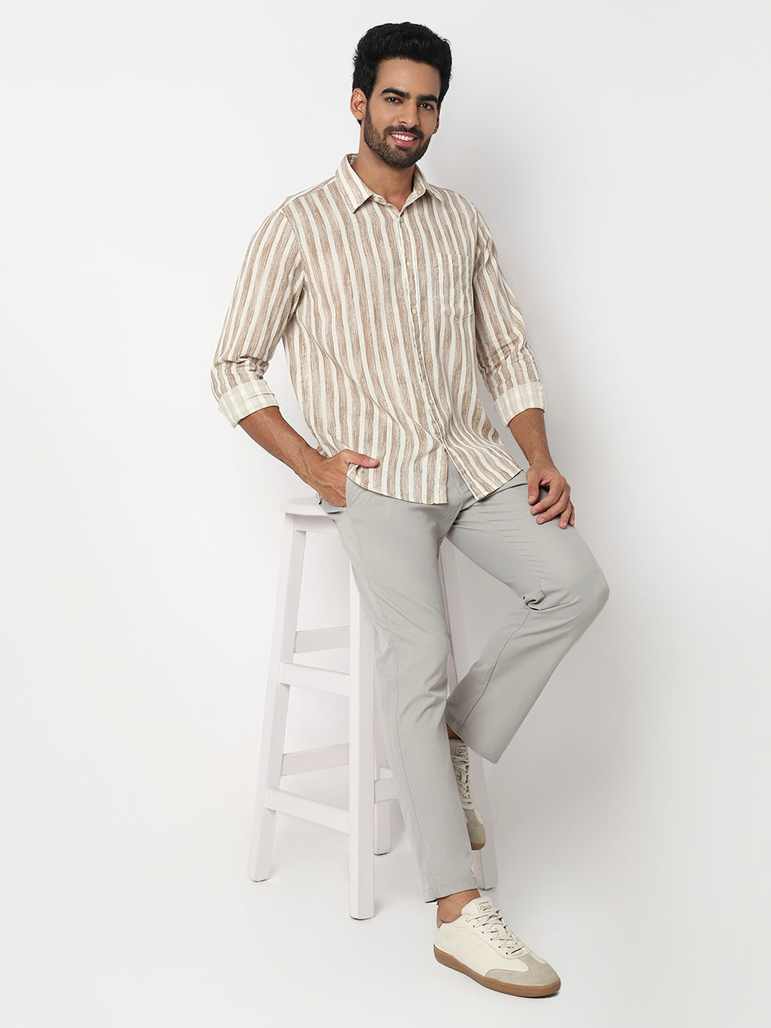 Men Light Fawn Slim Fit Casual Shirt