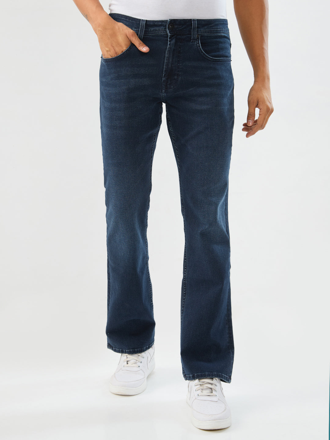 Spykar Black Indigo Regular Fit Boot Cut Mid Rise Jeans For Men