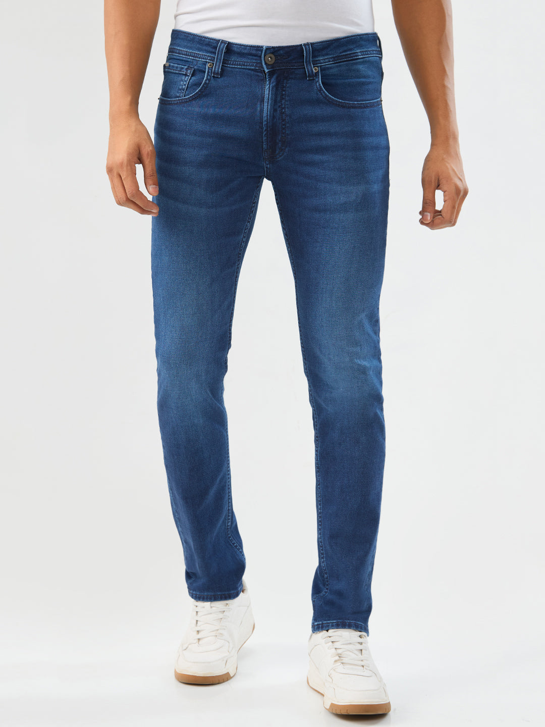 Spykar Dark Blue Regular Fit Mid Rise Jeans For Men