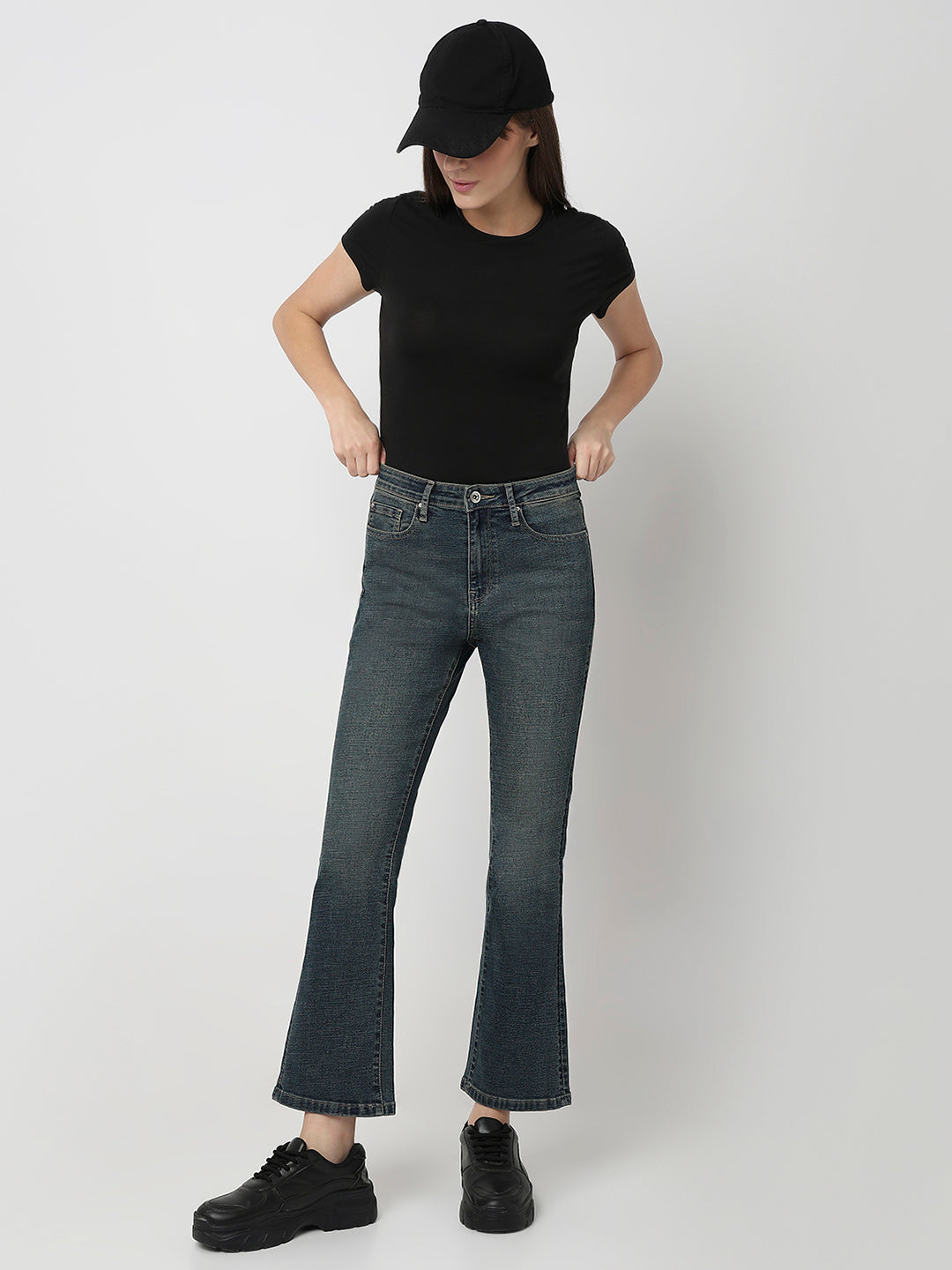 Spykar Vintage Blue High Rise Boot Cut Fit Casual Jeans For Women